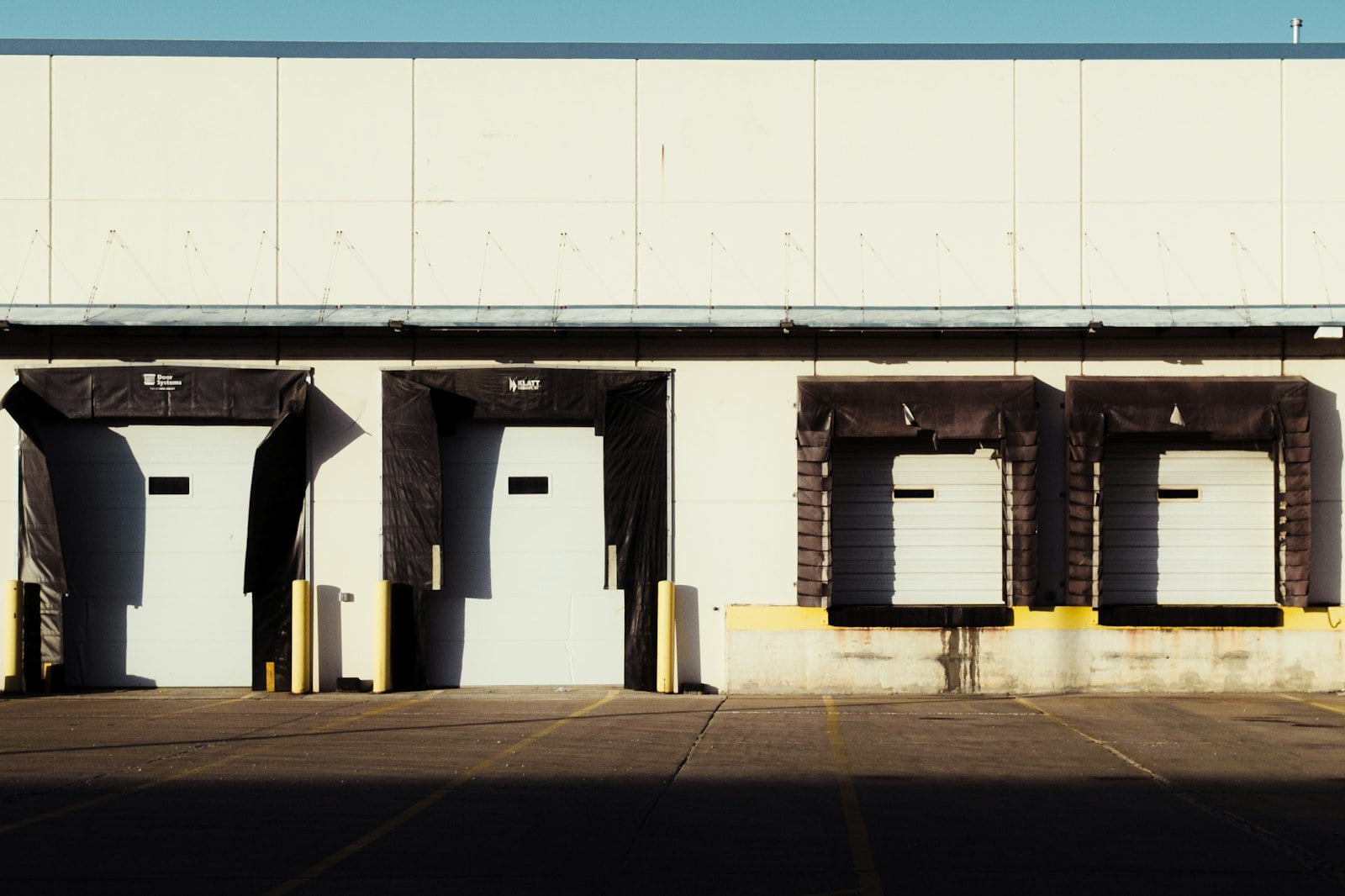 Loading dock doors along a commercial building